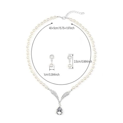 CSIYANJRY99 Pearl Necklace and Earring Set Faux Pearl Jewelry Sets for Women Imitation Beaded Pearl Necklace Bracelet Stud Earrings for Women - color: White Pearl Jewelry Set