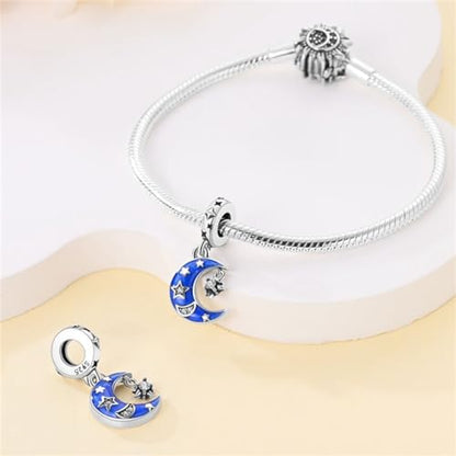 14K Gold Plated Charms for Bracelets Necklace Star Moon Cross Beads Woman | 925 Sterling Silver Charms Butterfly Cute Cat Dog Evil Eye Lucky Bracelet Beads Aesthetic Peandant Jewelry Gift for Mom - color: blue moon charm