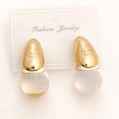 18k Gold Plated Teardrop Earrings, sterling silver post chunky resin and copper drop stud earrings, Hypoallergenic Earrings Jewelry Gift - color: Clear-Gold
