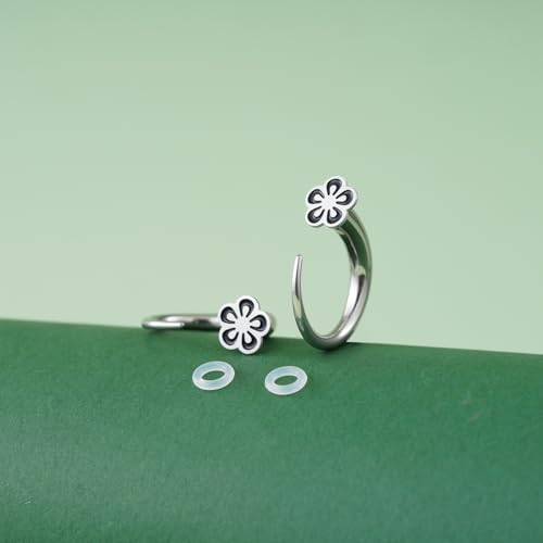 TBOSEN 18PCS Stainless Steel Stretching Kit Taper Bend Expander O-Ring Round | Flower | Heart | Cat Top Body Piercing Jewelry Set - color: Flower Top,Silver