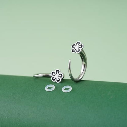 TBOSEN 18PCS Stainless Steel Stretching Kit Taper Bend Expander O-Ring Round | Flower | Heart | Cat Top Body Piercing Jewelry Set - color: Flower Top,Silver