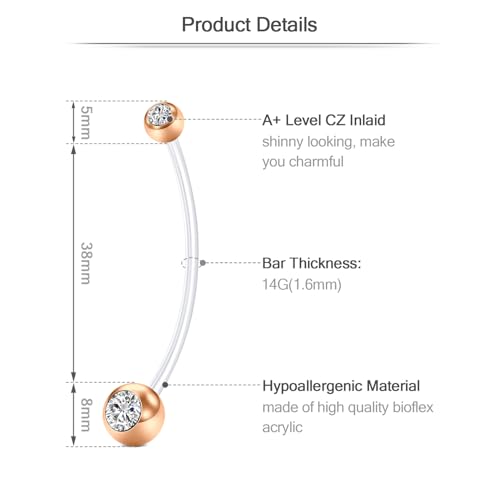 D.Bella 14G Pregnancy Belly Button Rings with Replacement Balls Flexible Bioplast Sport Maternity Belly Ring Retainer for Women Navel Piercing Retainer 1 1/2Inch (38mm) - color: Style B