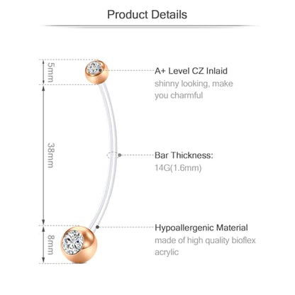 D.Bella 14G Pregnancy Belly Button Rings with Replacement Balls Flexible Bioplast Sport Maternity Belly Ring Retainer for Women Navel Piercing Retainer 1 1/2Inch (38mm) - color: Style B