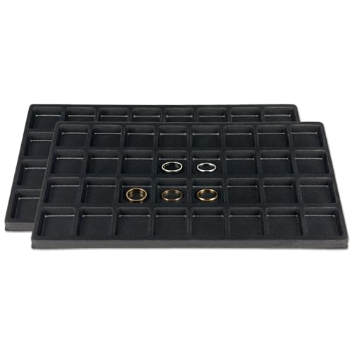 2-Pack 32-Compartments Flocked Velvet Jewelry Display Inserts - Tray/Case Liners - Ring Earrings Storage, (Black) by The Display Guys - color: Black, size: Compartments - 32