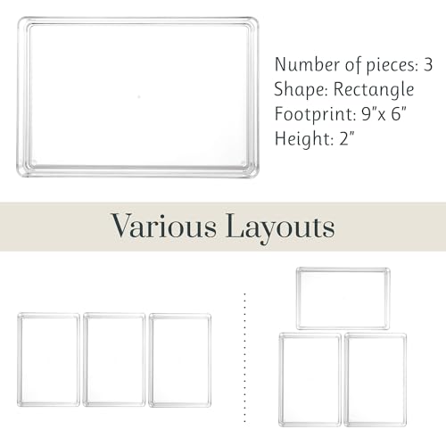 STORi SimpleSort 3-Piece Stackable Clear Drawer Organizer Set | 9" x 6" x 2" Rectangle Trays | Wide Makeup Vanity Storage Bins and Office Desk Drawer Dividers | Made in USA - size: 9x6x2"