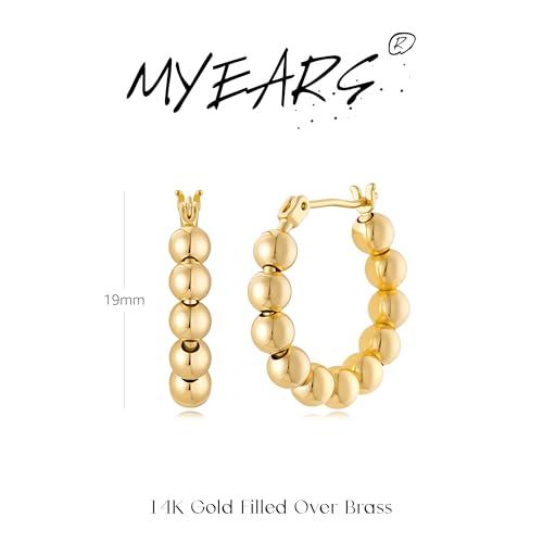 Gold Hoop Earrings for Women 14K Gold Plated Chunky Huggie Hoops Simple Cute Earrings Minimalist Jewelry for Women Gifts - style: Beads
