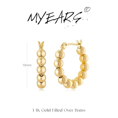 Gold Hoop Earrings for Women 14K Gold Plated Chunky Huggie Hoops Simple Cute Earrings Minimalist Jewelry for Women Gifts - style: Beads
