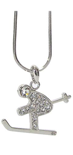 Fashion Jewelry ~ Clear Crystal Ski Skier Pendant Necklace for Women Casual