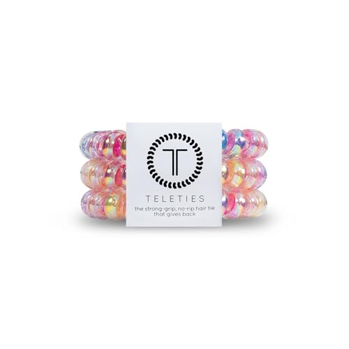 TELETIES - Spiral Hair Coils - Ponytail Holder Hair Ties for Women - Phone Cord Hair Ties - Strong Grip, No Rip, Water Resistant, No Crease Hair Tie Coils - 3 pack (Large, Eat Glitter for Breakfast) - color: Eat Glitter for Breakfast