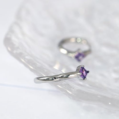 316L Surgical Steel Birthstone Hoop Earrings for Women | Lightweight, 5A Cubic Zirconia, Hypoallergenic, Lead & Nickel Free, 8mm Huggie Hoops - color: Silver: 02. February (Amethyst)