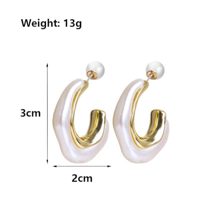 Acrylic Open Hoop Statement Earrings for Women,Fashion Chunky Geometric Resin Double Sided C Earrings,Minimalist Pearl Open Hoop Earrings Jewelry