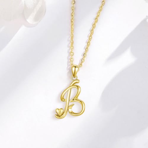 CELESTIA 925 Sterling Silver Initial Necklaces 26 Letter with Rose Gold Heart - 18 Inch Chain - color: Gold-B