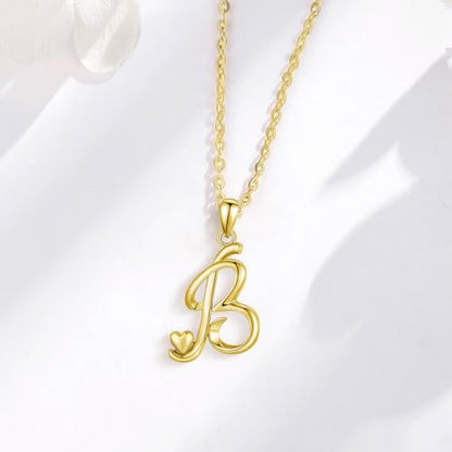 CELESTIA 925 Sterling Silver Initial Necklaces 26 Letter with Rose Gold Heart - 18 Inch Chain - color: Gold-B