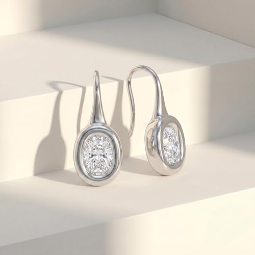 14K Gold & Silver Plated Trendy Bezel Set Cubic Zirconia Drop Earrings Minimalist Teardrop Hook Earrings for Women Diamond Crystal Charm Statement Teardrop Earrings Jewelry Gifts - color: Silver-Elliptical zircon