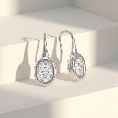 14K Gold & Silver Plated Trendy Bezel Set Cubic Zirconia Drop Earrings Minimalist Teardrop Hook Earrings for Women Diamond Crystal Charm Statement Teardrop Earrings Jewelry Gifts - color: Silver-Elliptical zircon