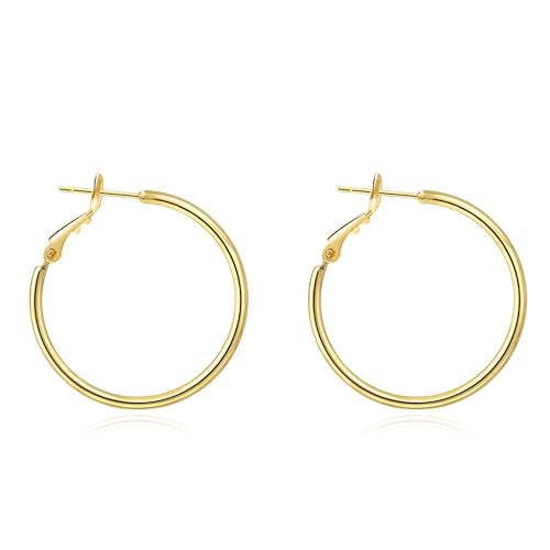 14K Gold Plated 925 Sterling Silver Posts large Hoop Earrings for Women, Hypoallergenic Big Hoop Earrings Lightweight Jewelry for Women 30/40/50/60/70MM - color: Gold-30mm