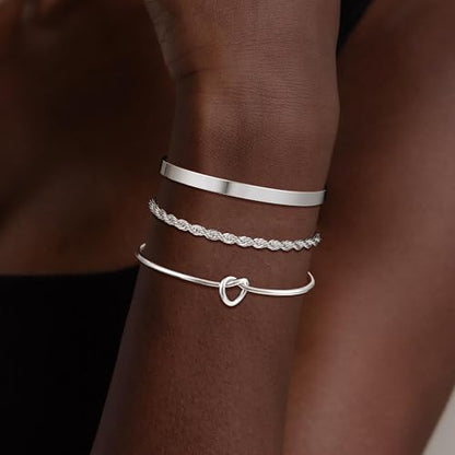 14K Gold Plated Stackable Bangle Bracelets for Women | Dainty Cuff Bracelets, Stackable for Women, Waterproof Bracelet Stack, Gold Jewelry Gifts Trendy Adjustable Accessories - color: 3-layer-B-Silver