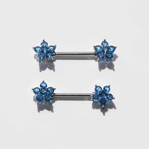 BSJ4U Nipple Piercing Jewelry 14G Stainless Steel Nipple Rings for Women Heart Butterfly Flower Bow Nipple Barbells - color: Blue CZ Nipple Piercing Jewelry