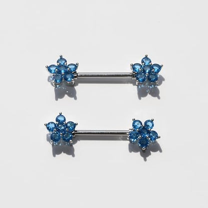 BSJ4U Nipple Piercing Jewelry 14G Stainless Steel Nipple Rings for Women Heart Butterfly Flower Bow Nipple Barbells - color: Blue CZ Nipple Piercing Jewelry