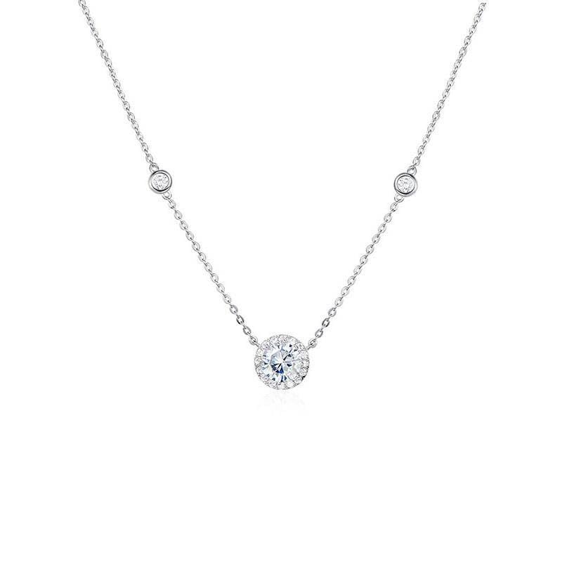 18K Gold Plated Elegant Sterling Silver Necklace with Round Cubic Zirconia Pendant – Minimalist Jewelry for Women