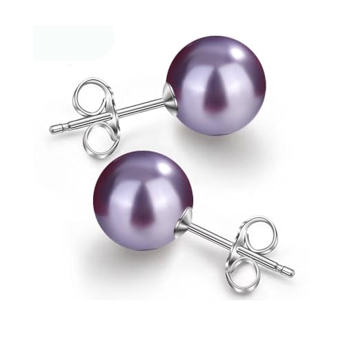 10/12mm Ocean Shell Pearl Stud Earrings Multicolor Shell Beads Pearl Stud Earrings Fashion Jewelry for Women - color: 12MM Purple