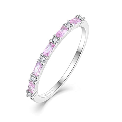JO WISDOM 925 Sterling Silver Wedding Band for Women Thin Stacking Ring Half Cubic Zirconia Eternity Engagement Ring - color: 10-Oct-Tourmaline
