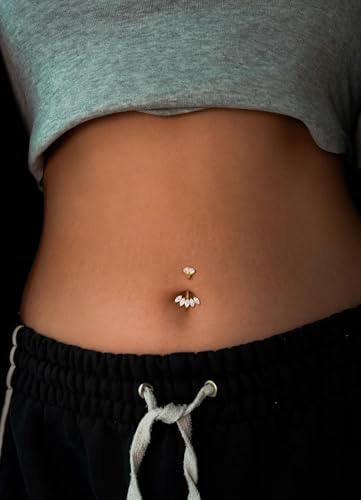 Gold Belly Button Ring, Titanium Dangle Floating Navel Piercing Jewelry - color: Gold-Leaf-10mm