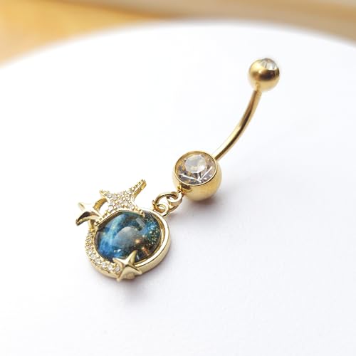 14G Blue CZ Evil Eye Sun Heart Dangle Belly Button Rings for Women 14K Gold Plated Surgical Steel Belly Navel Barbell Enamel Starry Sky Colorful Crystal Dangling Navel Rings Belly Piercing Jewelry - style: Style7