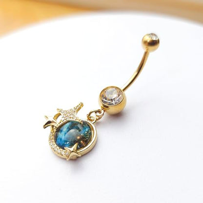 14G Blue CZ Evil Eye Sun Heart Dangle Belly Button Rings for Women 14K Gold Plated Surgical Steel Belly Navel Barbell Enamel Starry Sky Colorful Crystal Dangling Navel Rings Belly Piercing Jewelry - style: Style7