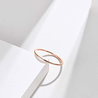 Women's Stainless Steel 1MM Thin Plain Midi Stacking Ring Band Comfort Fit, Size 3 to 10 - color: 1mm Dome - Rose G