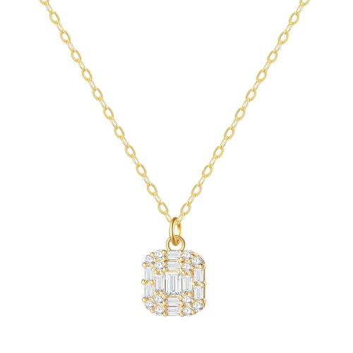 Starain Heart Necklaces for Women Dainty Cubic Zirconia Love Heart Pendant Necklace 18K Gold Plated Chain Trendy Stuff Jewelry - color: D Gold Rectangle Necklace