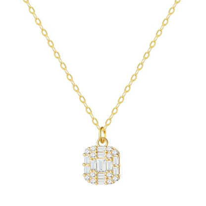 Starain Heart Necklaces for Women Dainty Cubic Zirconia Love Heart Pendant Necklace 18K Gold Plated Chain Trendy Stuff Jewelry - color: D Gold Rectangle Necklace