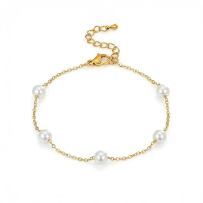18K Gold Plated Pearl Beaded Cross Bracelets for Women Adjustable Stainless Steel Dainty Thin Gold Box Cuban Twisted Link Chain Bracelet Bridesmaid Jewelry Gifts - color: Multi Pearls-Gold