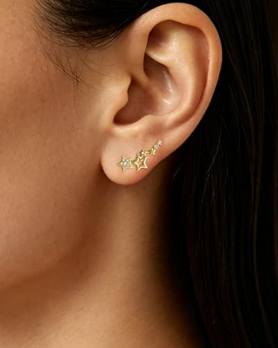 14K Gold Plated Star Ear Crawler Study Earrings Dainty Ear Climbers Earrings for Women Statement Jewelry