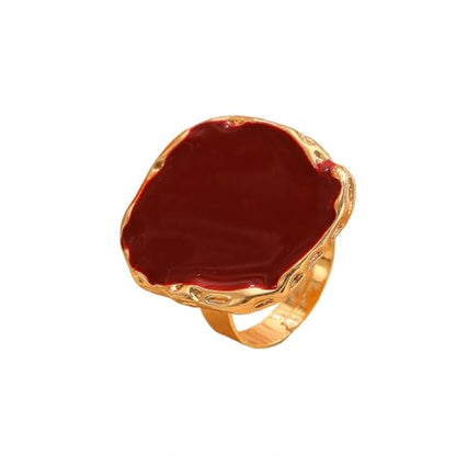 Chunky Gold Big Black CZ Enamel Drip Rings for Women Statement, Unique Large Crystal Silver Cocktail Ring Set Punk Geometric Jewelry Accessories Gifts - color: Red 2