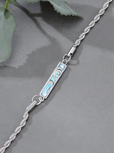 Waves/Tree of Life/Mushrooms/Moon Phase/Butterfly/Hummingbird Bracelet/Anklet 925 Sterling Silver Adjustable Abalone Shell Bar Bracelet/Anklet Summer Jewelry Gifts for Women - color: Waves-Moonstone, size: Anklet 9"+2"