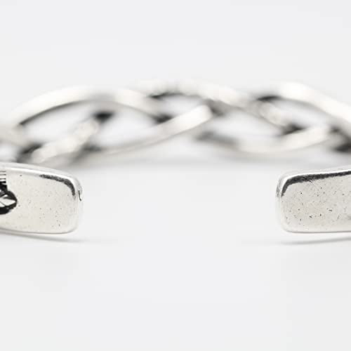 Innocence S925 Silver-Plated Antique Wide Feather Cuff Bracelet For Men Women Adjustable Retro Twisted Feathers Bracelets Gift Jewelry - color: Thin Braid
