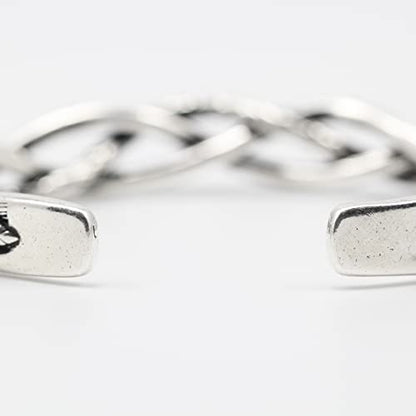 Innocence S925 Silver-Plated Antique Wide Feather Cuff Bracelet For Men Women Adjustable Retro Twisted Feathers Bracelets Gift Jewelry - color: Thin Braid