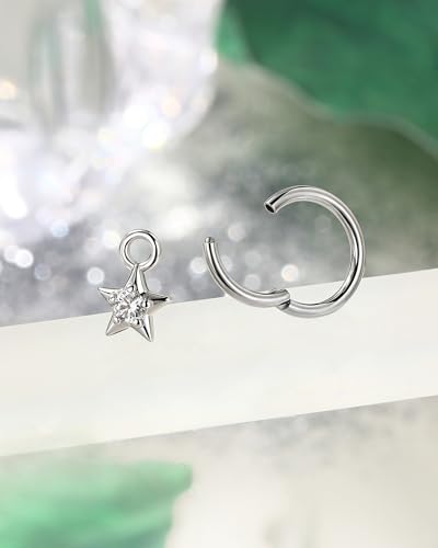 COCHARM Clicker Rook Earring-Star 16G Moon & Square Helix Rarrings,316L Stainless Steel Helix Daith piercing Jewelry 6/8MM - color: Star-6MM