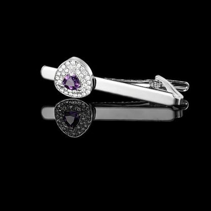 Rhinestone Triangle Tie Clip Bar for Men Silver Plated Fashion Crystal Geometric Birthstone Business Necktie Suit Shirt Tuxedo Formal Wear Brooch Dress Accessories Dainty Party Jewelry - color: Purple CZ