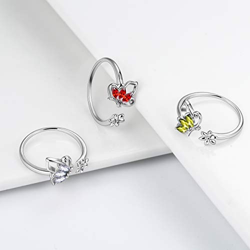 Aurora Tears Butterfly Jewelry,Women 925 Sterling Silver Butterflies Birthstone Pendant Necklace/Earrings/Rings Wedding Gift - color: A.January-set 2