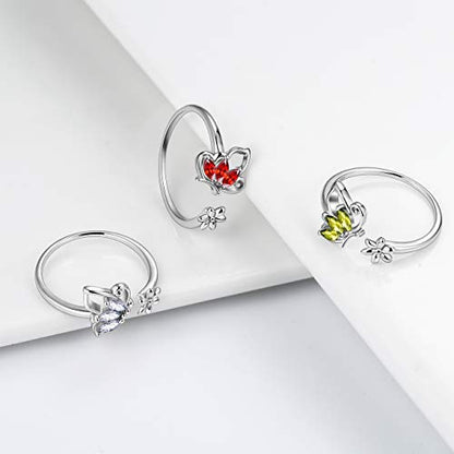 Aurora Tears Butterfly Jewelry,Women 925 Sterling Silver Butterflies Birthstone Pendant Necklace/Earrings/Rings Wedding Gift - color: A.January-set 2