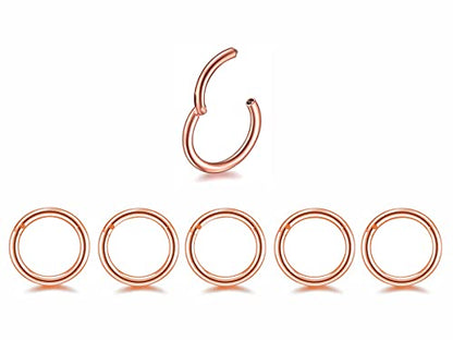 5Pcs 16G 18G Surgical Steel Nose Rings Hoop Tragus Septum Cartilage Hoop Earrings For Women Men Body Piercing Jewelry Kit Bar Length 6mm/8mm/10mm/12mm/14mm - style: 5Pcs -16G - Rose Gold - 6mm
