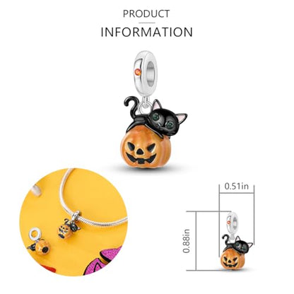 925 Sterling Silver Charms for Bracelets and Necklaces Lipstick and Perfume High Heels Dangle Pendants Heart Butterfly Bead Charms Halloween Christmas Gift for Womens - style: Black Cat Pumpkin Charm