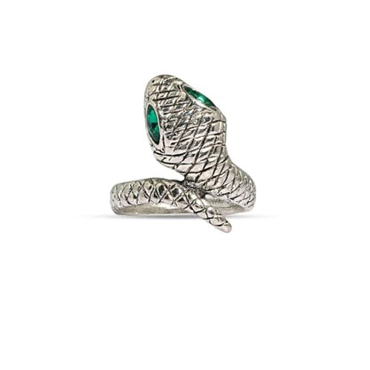 Stainless Steel Snake Ring for Men & Women Adjustable Serpent Wrap Ring with Green Blue Crystal Eye, Vintage Gothic Biker Jewelry, Non-Tarnish Open Band Statement Fashion Accessory Gift - style: Silver Snake