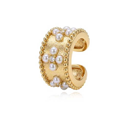 Gold Ear Cuff for Women Non Piercing | Cuff Earrings, 14K Gold Plated, Colorful Cubic Zirconia Pave, Pearl, Clover, Cartilage Earrings Trendy Jewelry, Single - color: White B
