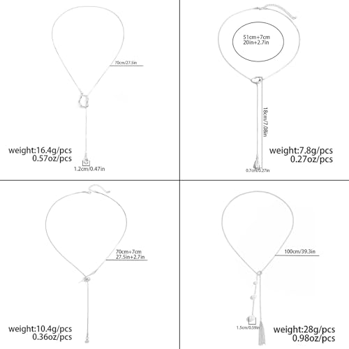 CHICUTIE Long Y Gold Necklace for Women, 14k Gold Plated Lariat Y-Shaped Chunky Pendant Necklaces Trendy Dainty Drop Necklaces Jewelry for Women Gifts - color: Silver