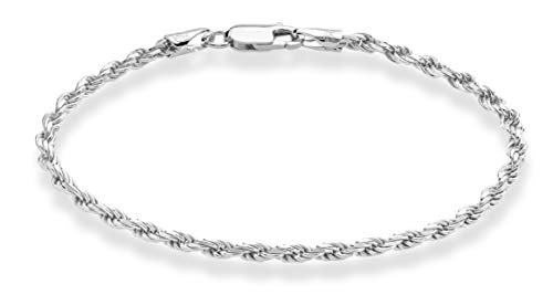Miabella Italian 925 Sterling Silver 2mm, 3mm Rope Bracelet for Women Men | Fine Jewelry, Solid, Diamond-Cut, Braided Chain, Made in Italy - style: 3mm - Length 7.5 Inches (Small)