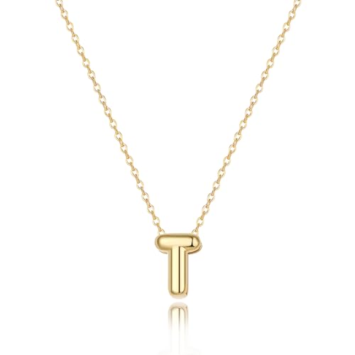 Initial Necklaces for Women Bubble Gold Silver Letter Necklace Dainty Personalized Charm Pendant Name Necklace Cute Non Tarnish Fashion Accessories Teen Gift Trendy Stuff Jewelry Gifts - color: Gold, style: T