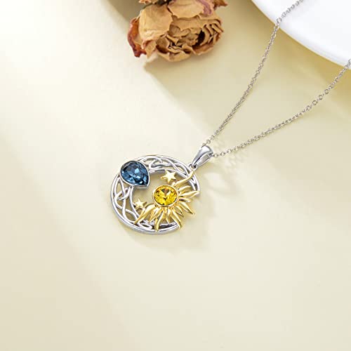 AOBOCO 925 Sterling Silver Moon Sun Star Necklace Celtic Jewelry for Women Girls - color: Silver&Gold